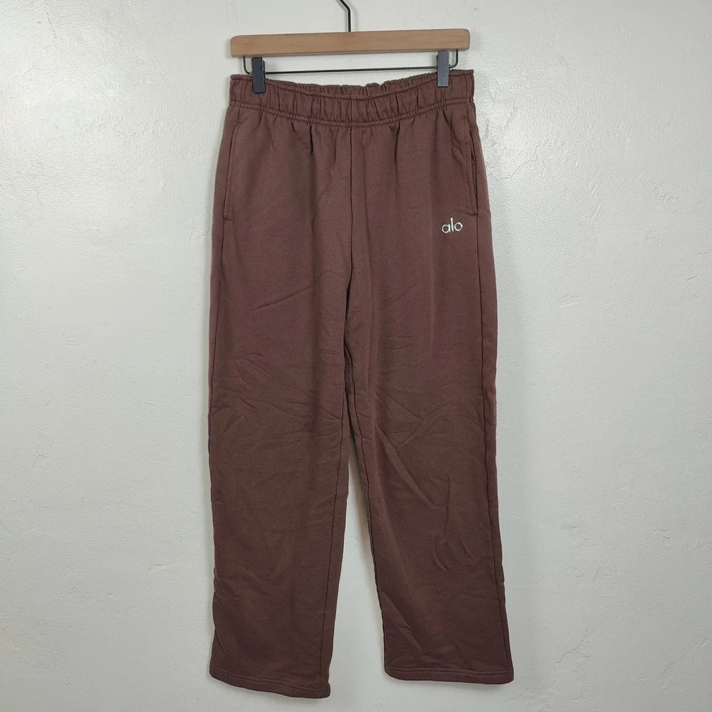 Alo Yoga Accolade Sweatpants Womens Medium‎ Brown Straight Leg Fleece Athleisure